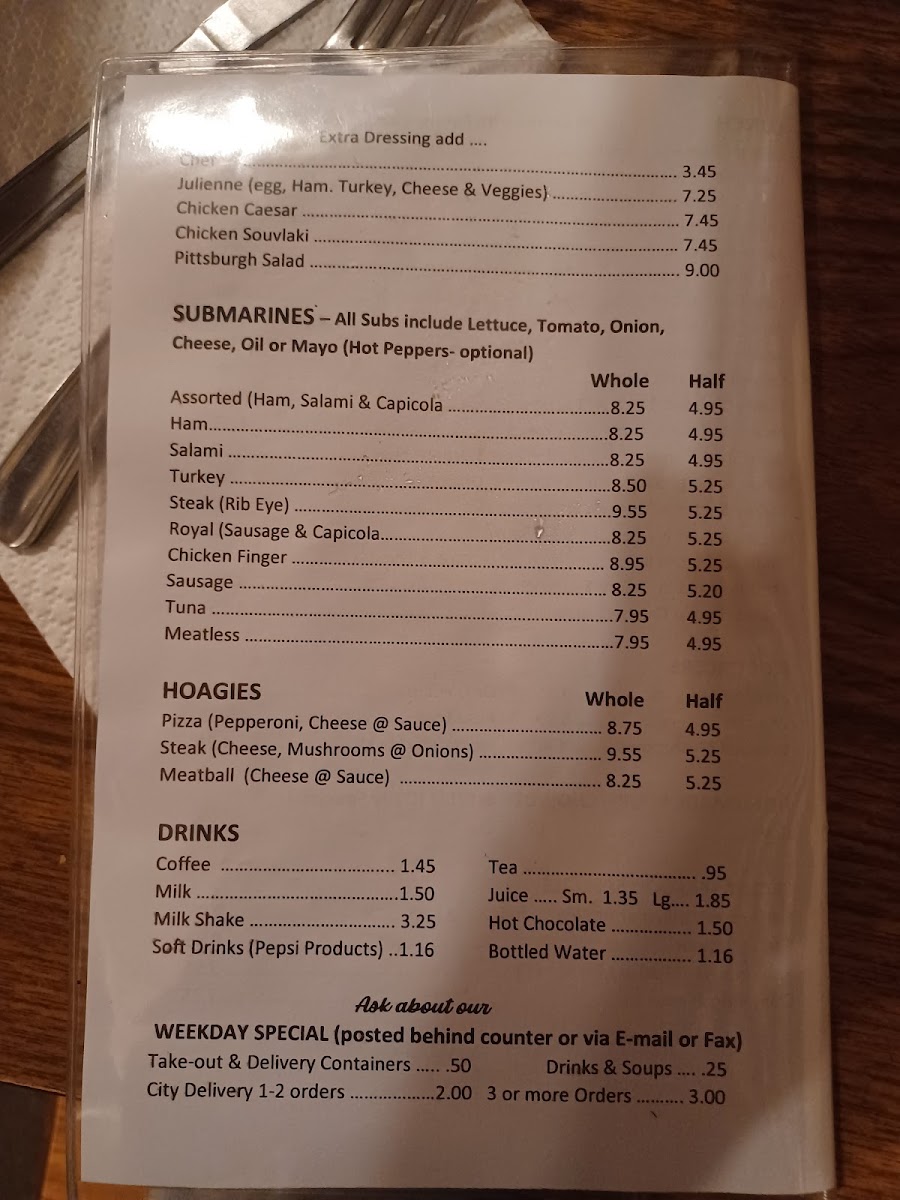 Cousin's Cafe menu board