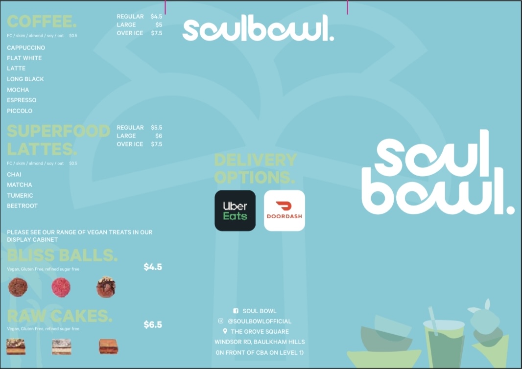 Sol Bowl Baulkham Hills menu board