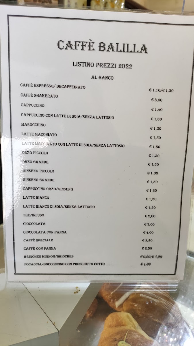 Caffè Balilla menu board