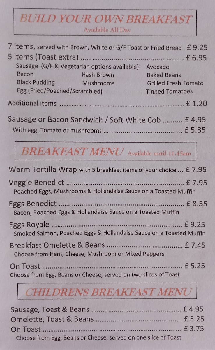 Redz Cafe Ashby de-la Zouch menu board