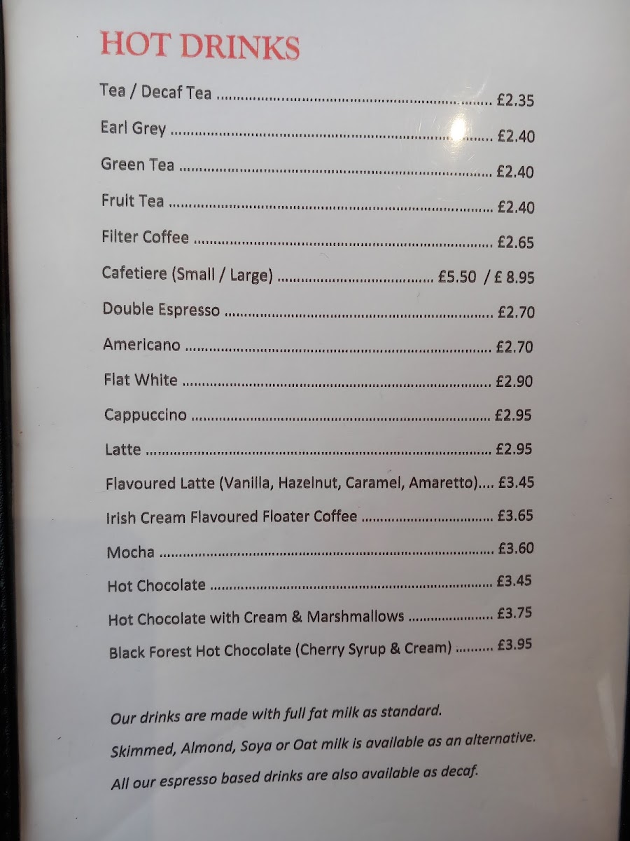 Redz Cafe Ashby de-la Zouch menu board