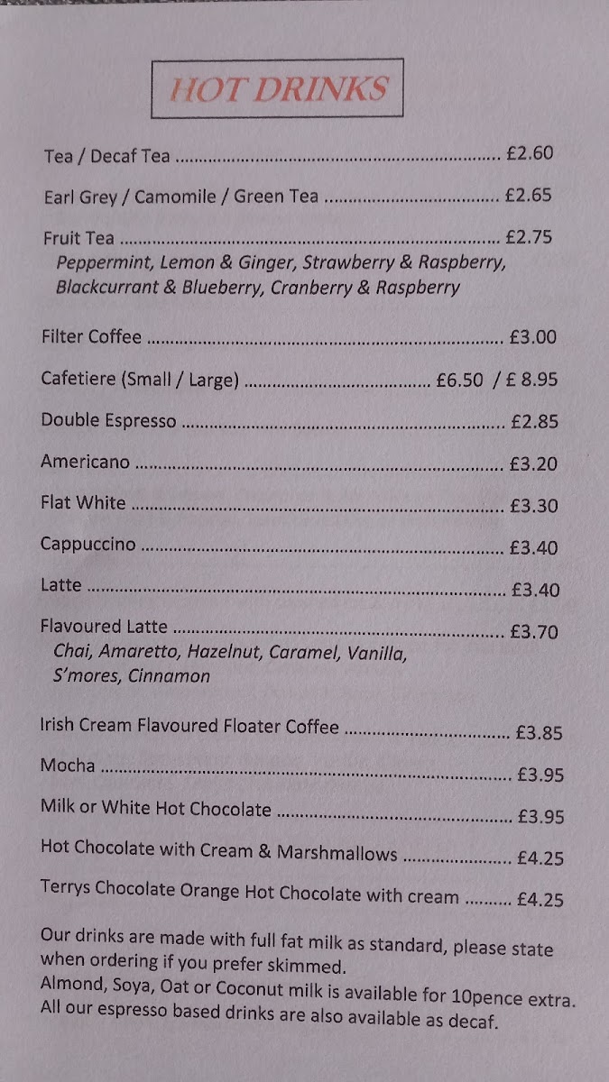 Redz Cafe Ashby de-la Zouch menu board