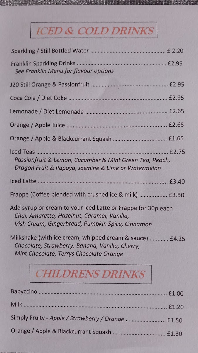 Redz Cafe Ashby de-la Zouch menu board