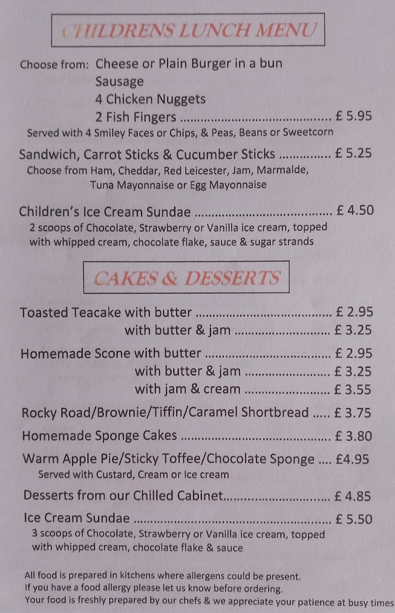 Redz Cafe Ashby de-la Zouch menu board