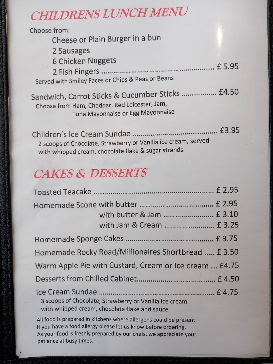 Redz Cafe Ashby de-la Zouch menu board