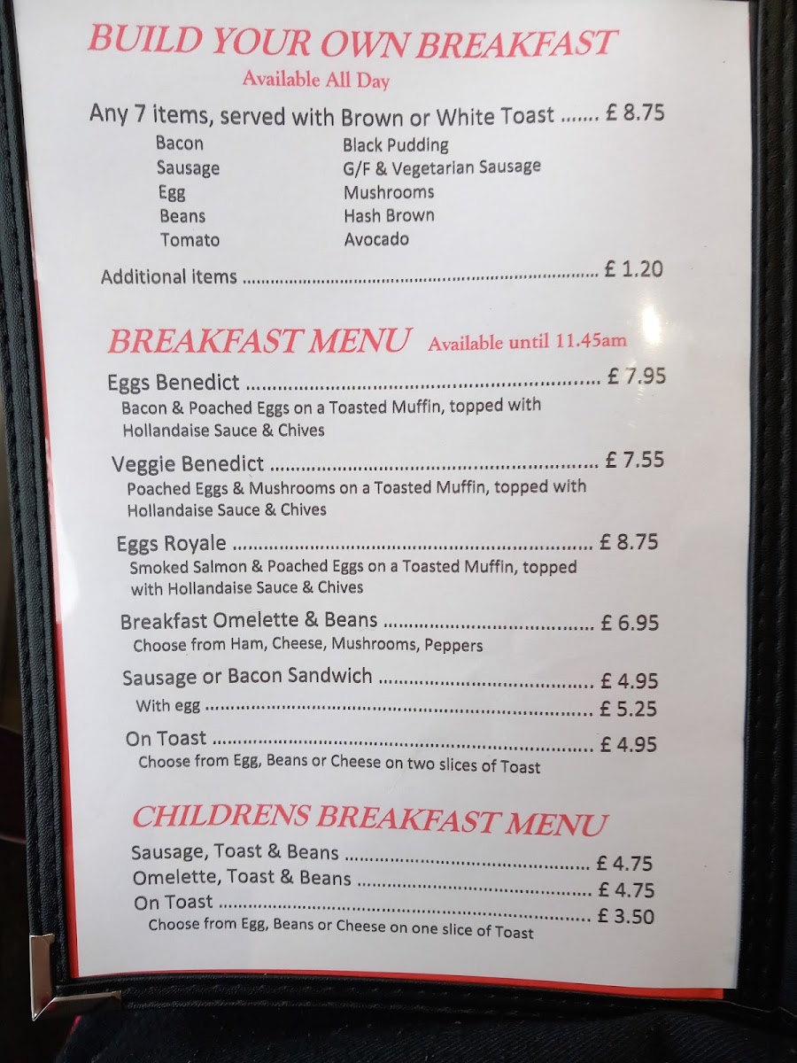 Redz Cafe Ashby de-la Zouch menu board