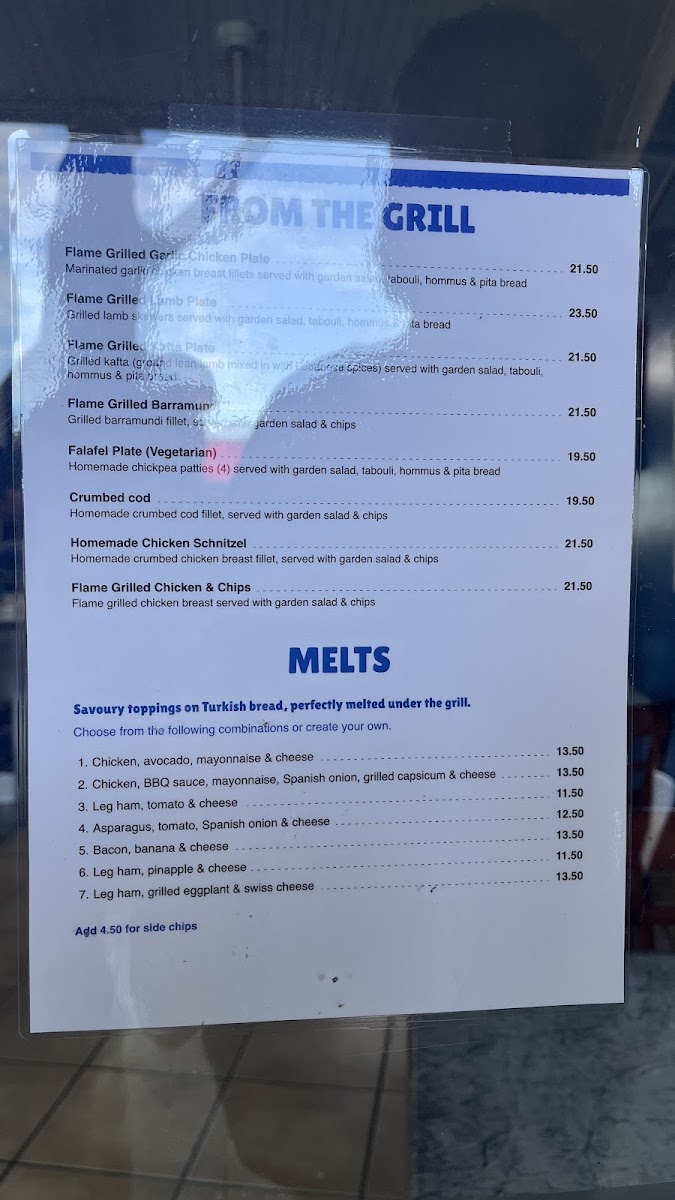 Mediterranean Flames Cafe menu board