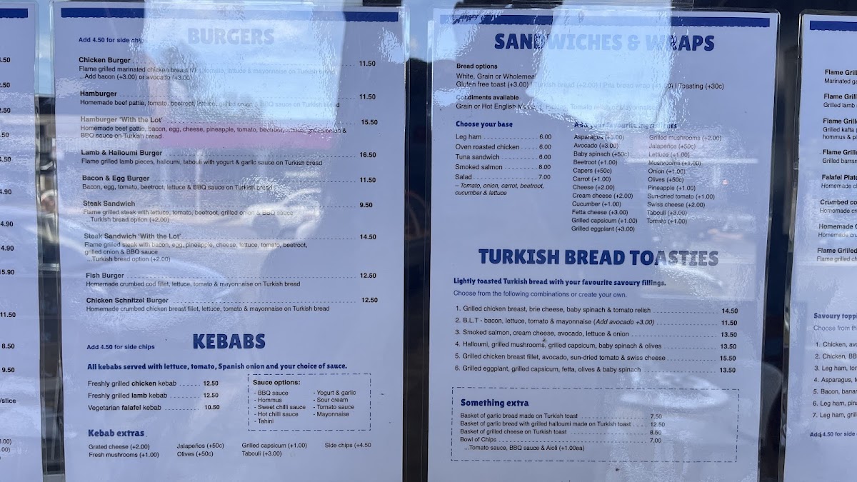 Mediterranean Flames Cafe menu board