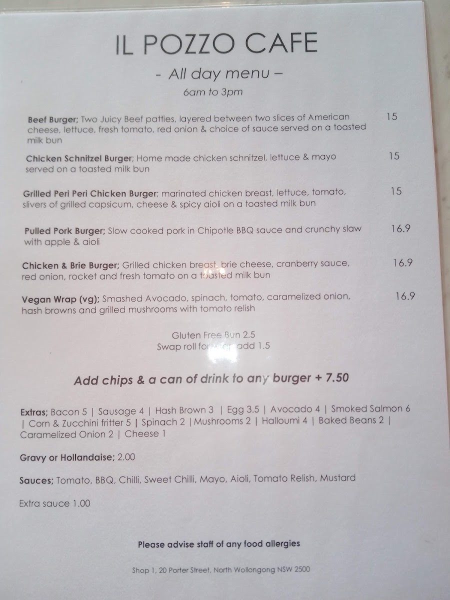 il Pozzo Cafe menu board