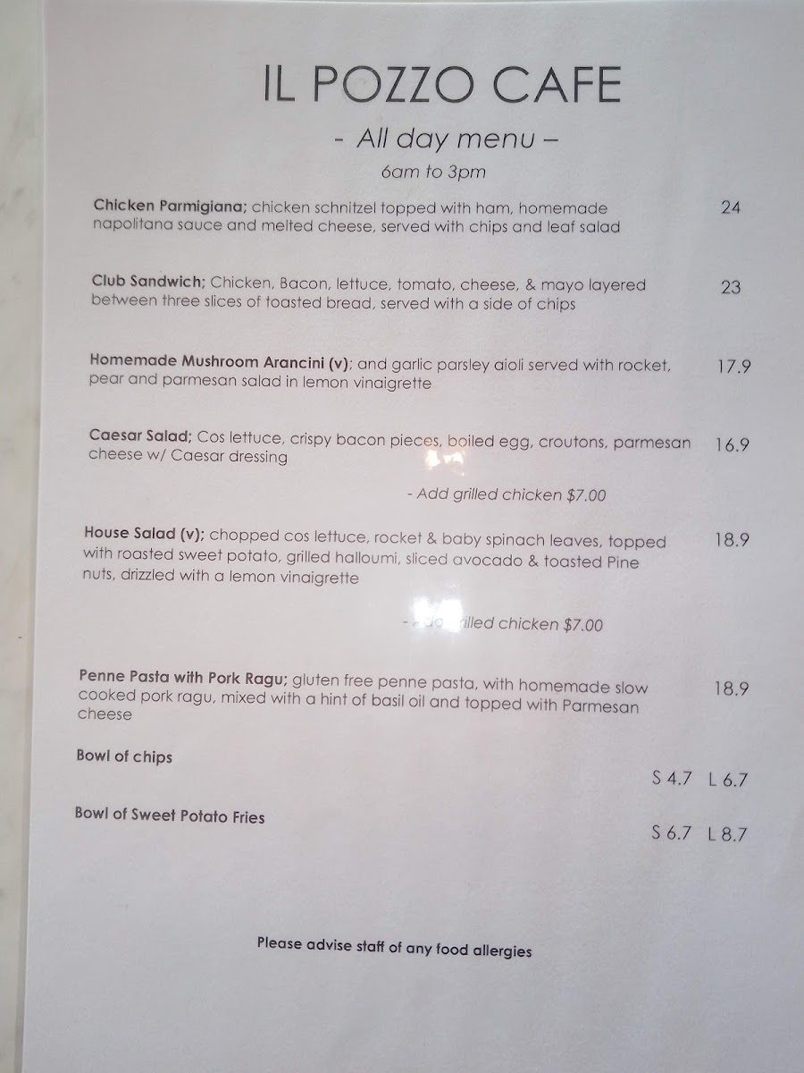 il Pozzo Cafe menu board