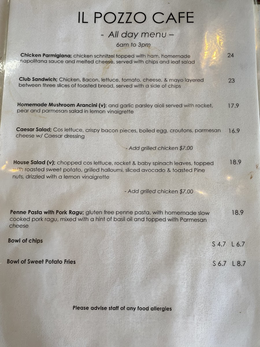 il Pozzo Cafe menu board