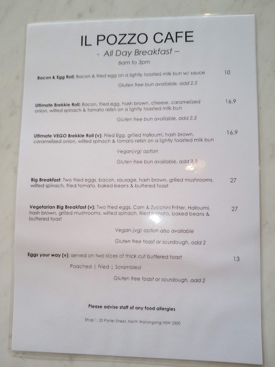 il Pozzo Cafe menu board