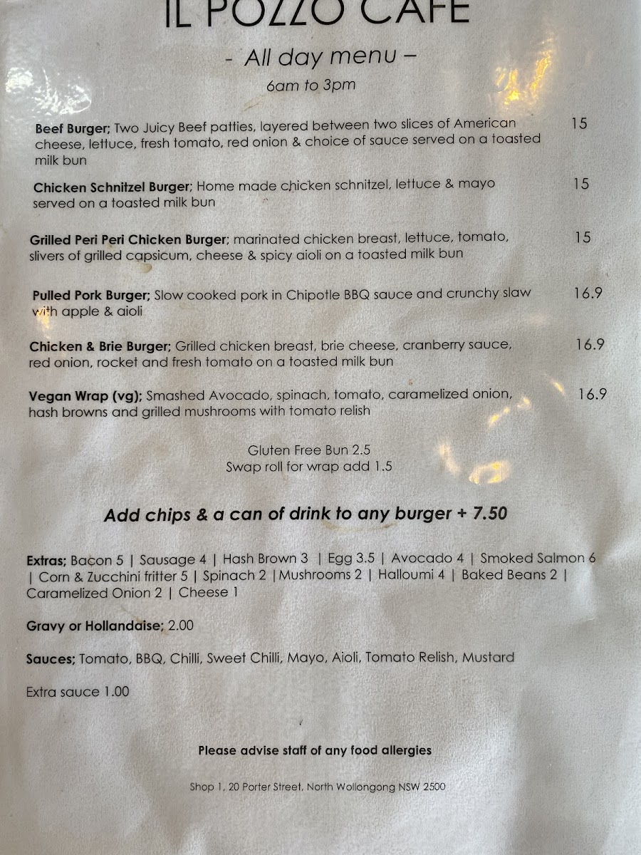 il Pozzo Cafe menu board