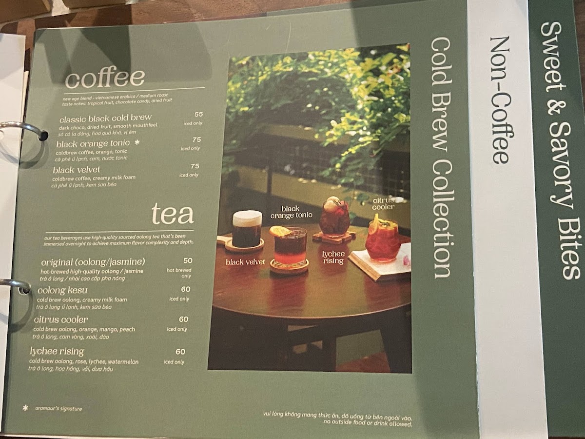 Aramour Coffee Roasters Saigon Pearl menu board