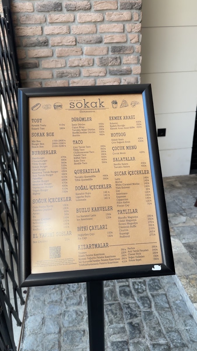 Sokak Eat & Drink (KAŞÜSTÜ) menu board
