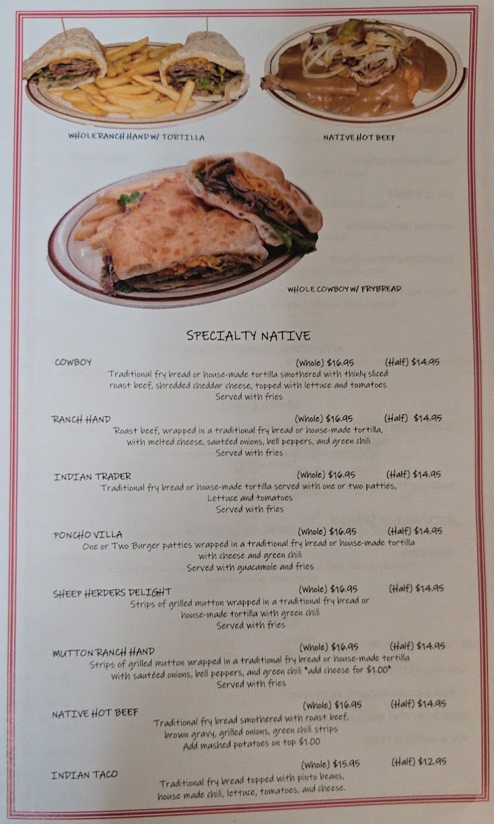 Keams Canyon Cafe menu board