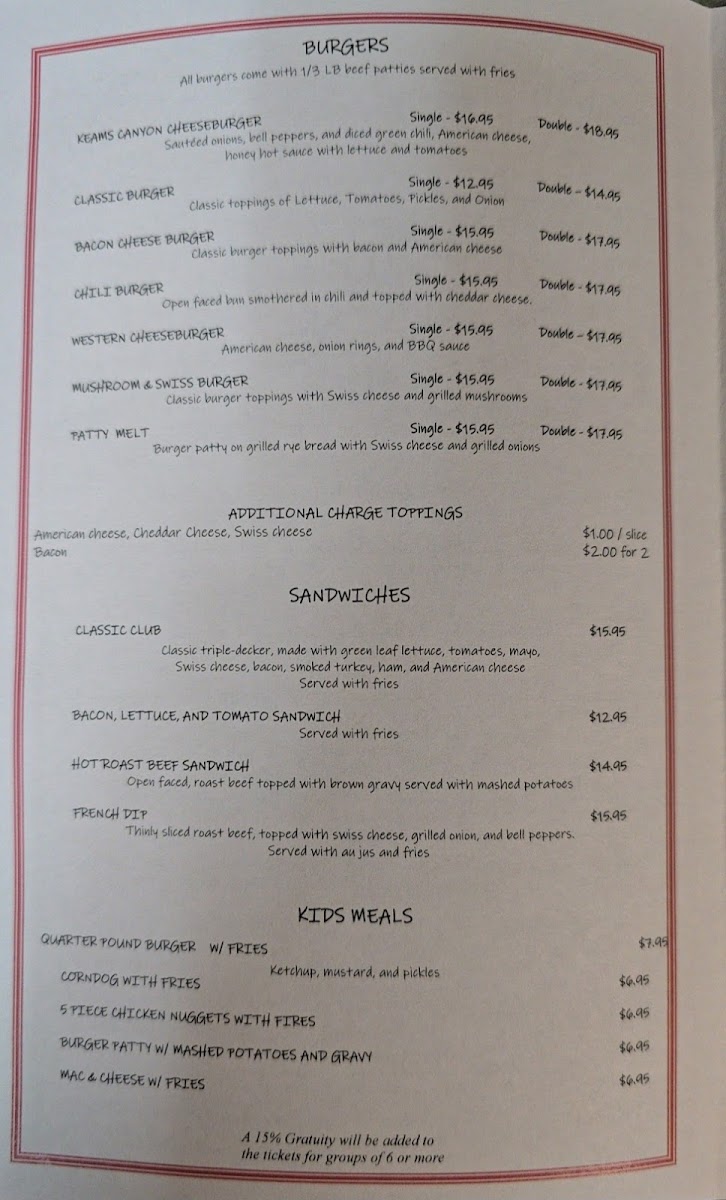 Keams Canyon Cafe menu board