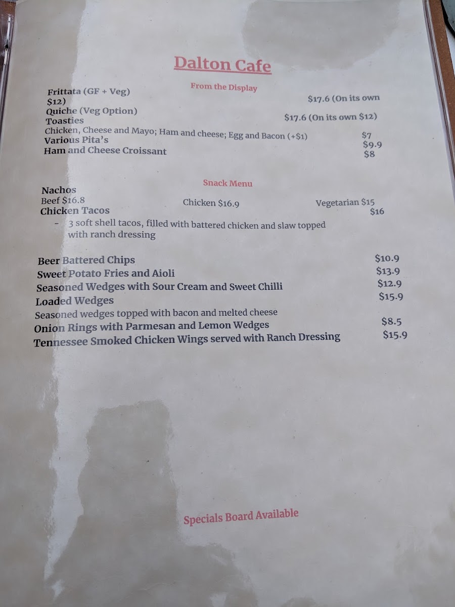 Dalton Cafe menu board