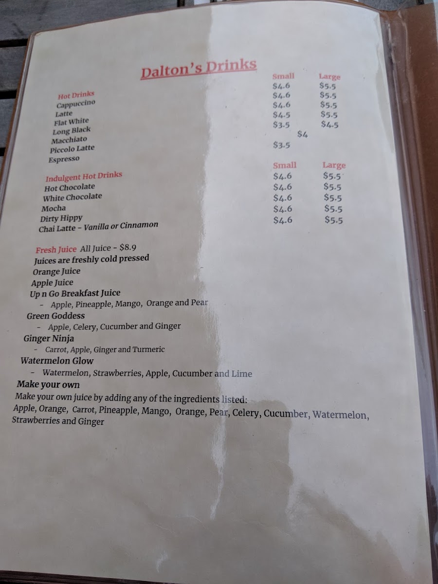 Dalton Cafe menu board