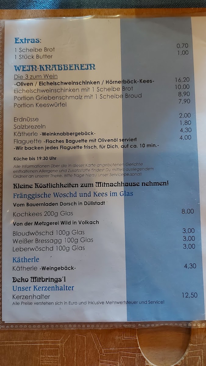 Die Tüncherei -Wein & Café Bar- menu board