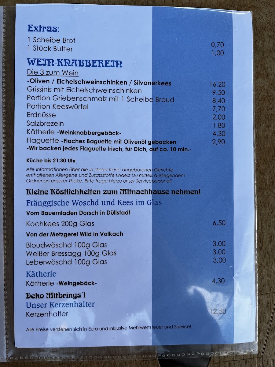 Die Tüncherei -Wein & Café Bar- menu board