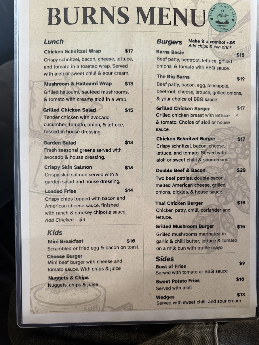Burns Rd Cafe menu board