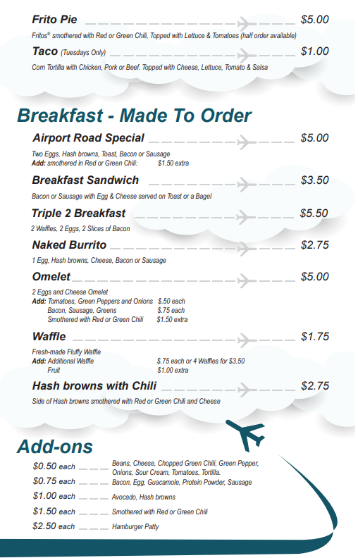 Airport Road Café menu board
