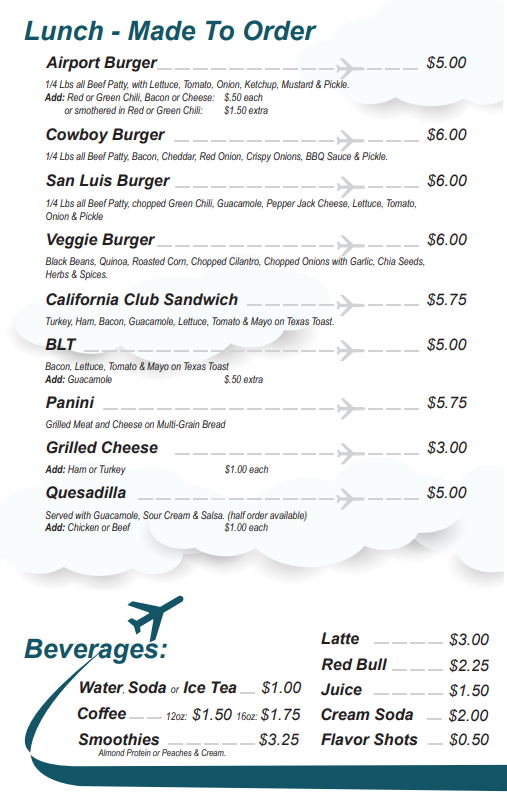Airport Road Café menu board