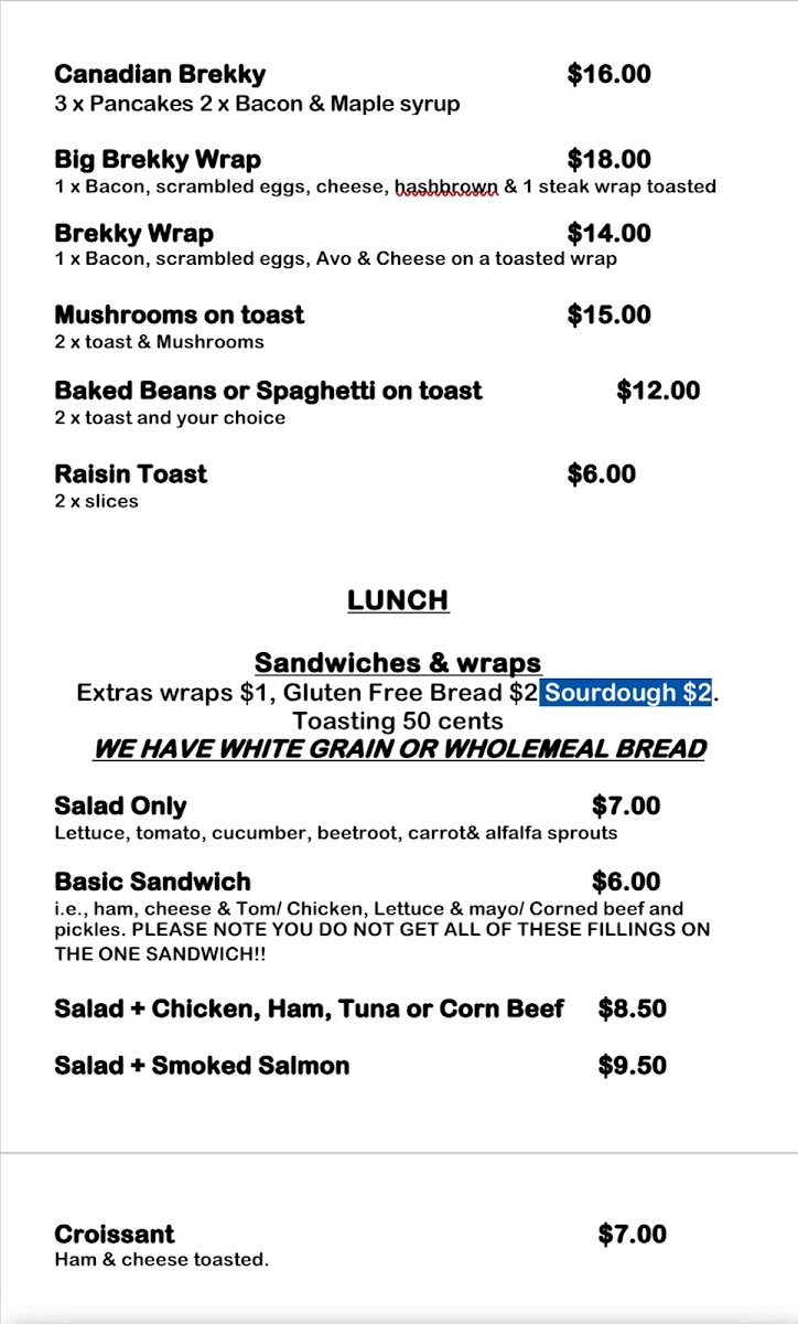 The Gourmet Gecko Cafe menu board