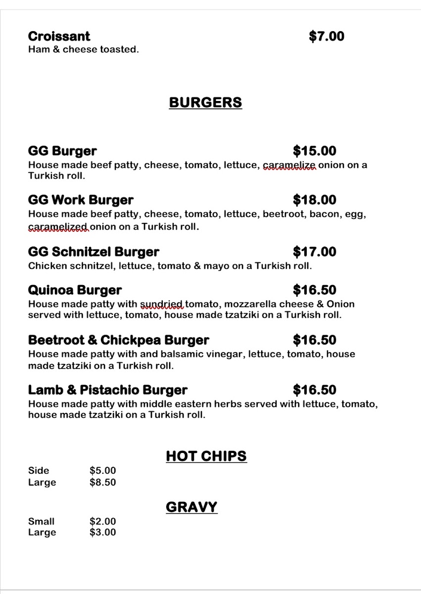 The Gourmet Gecko Cafe menu board