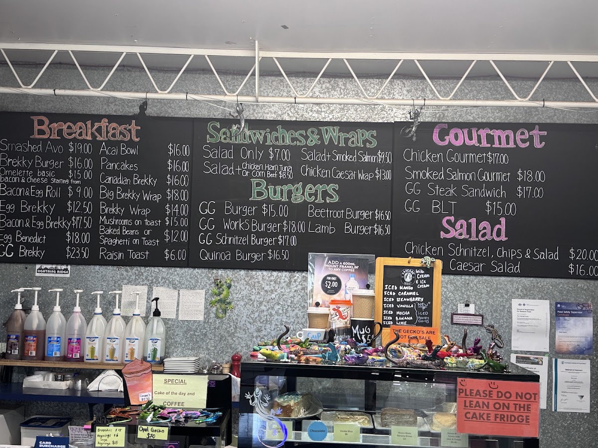 The Gourmet Gecko Cafe menu board