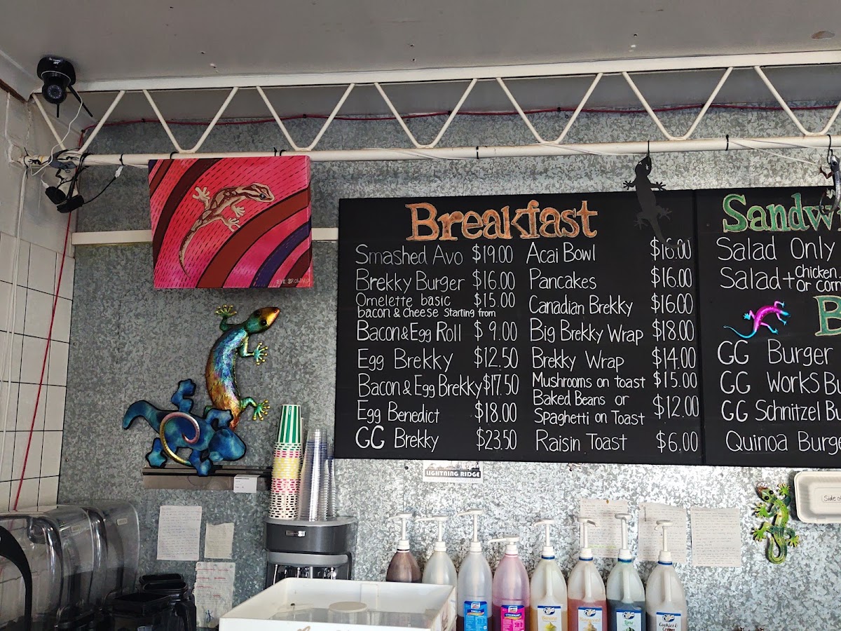 The Gourmet Gecko Cafe menu board