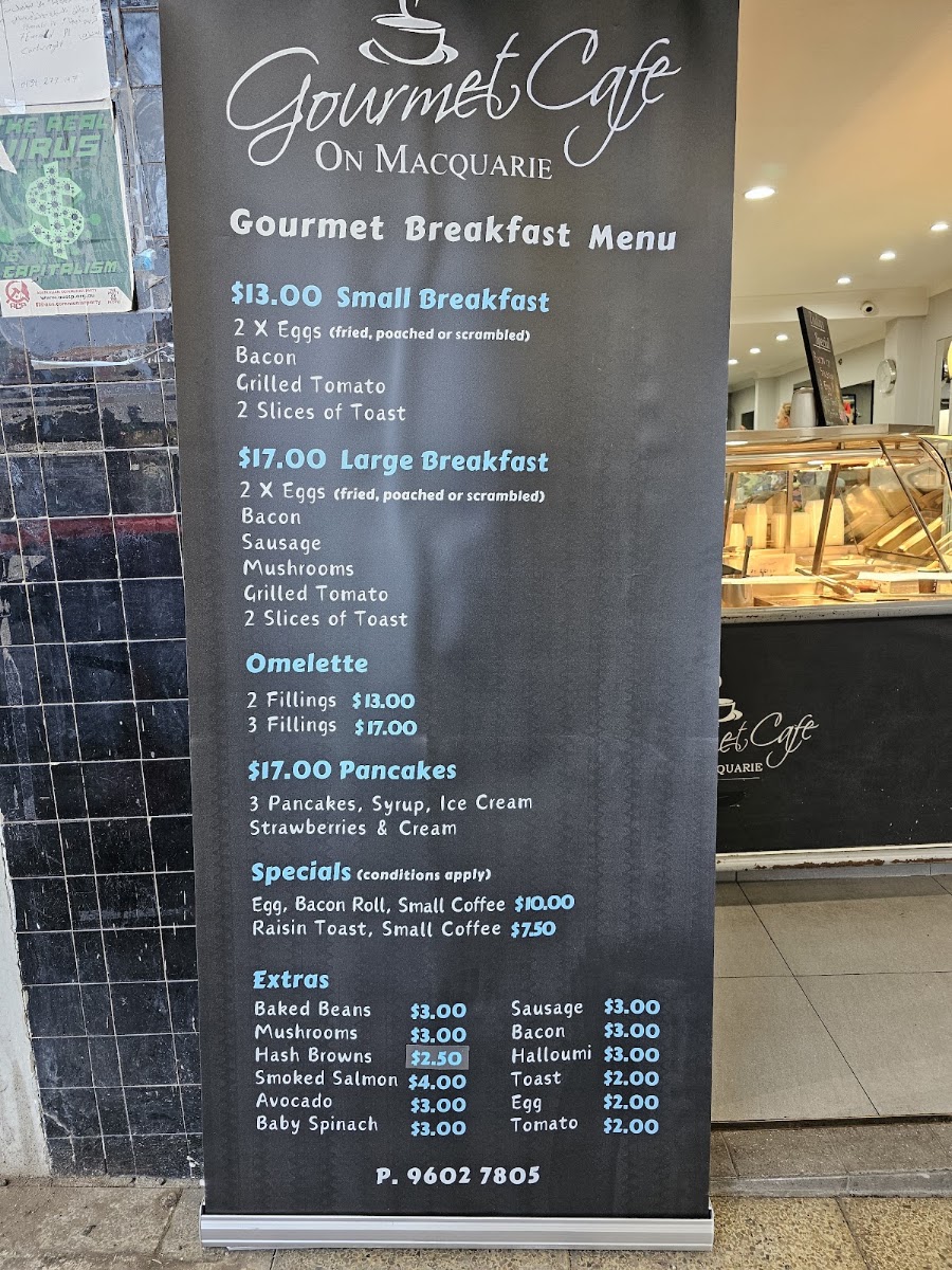 Gourmet Cafe On Macquarie Liverpool menu board