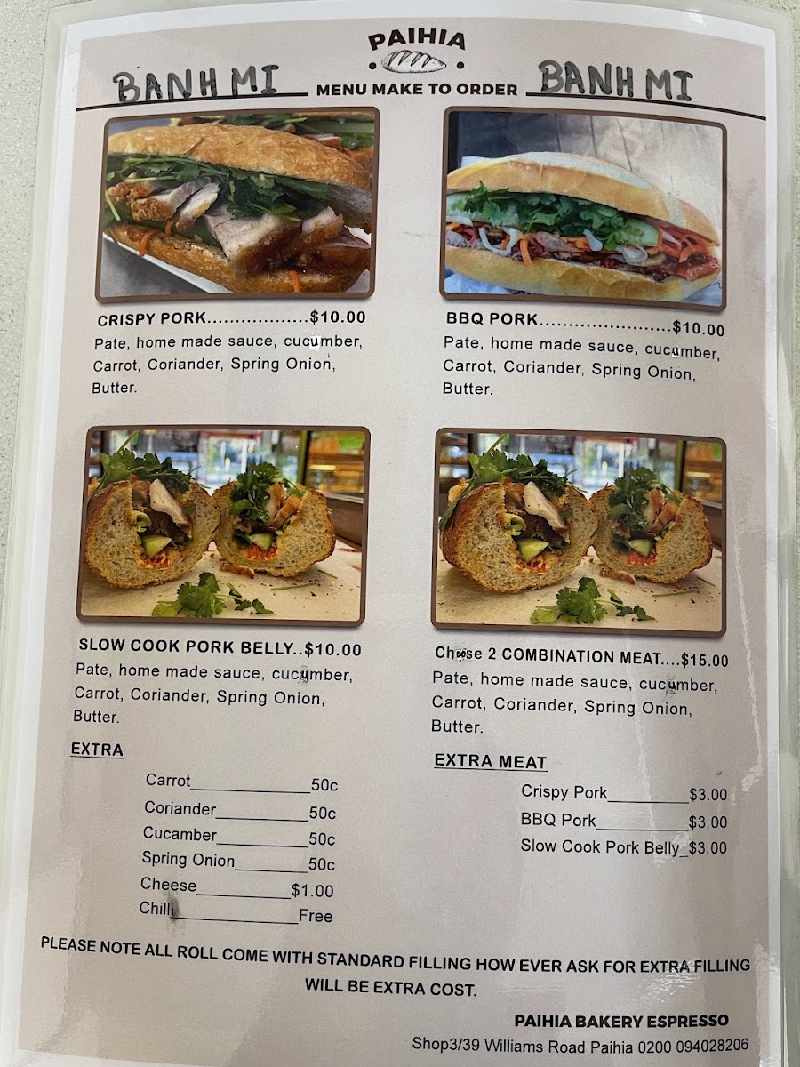 Paihia Bakery Espresso menu board