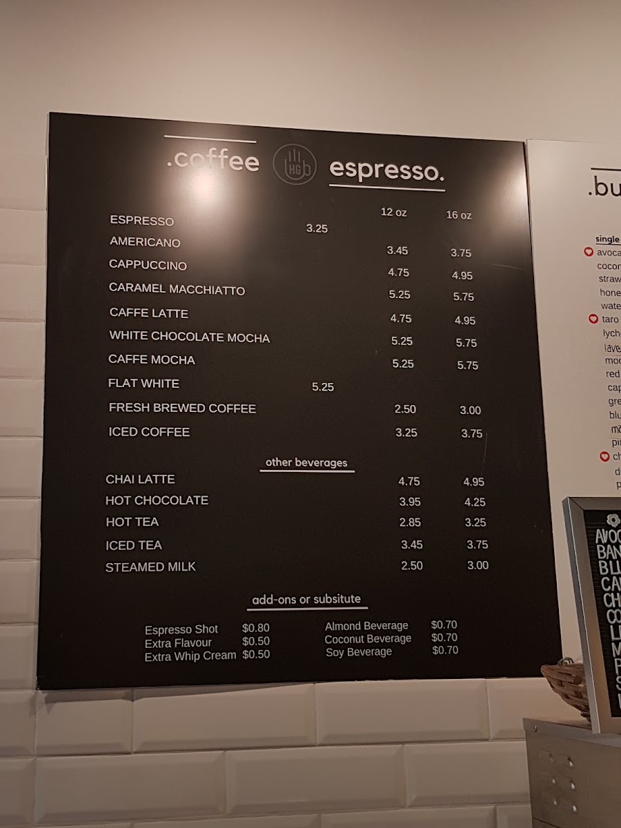 Higher Ground Coffee & Tea House menu board