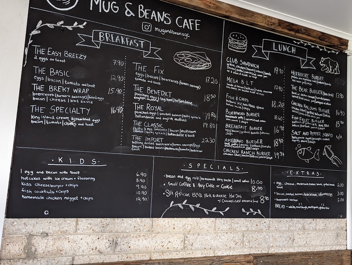 Mug & Beans Cafe menu board
