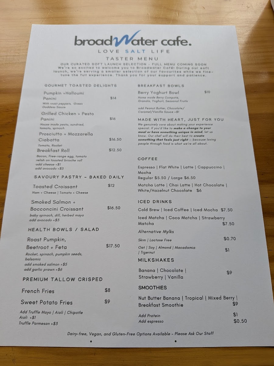 Mug & Beans Cafe menu board