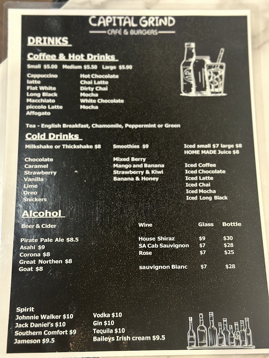Cafe Capital Grind menu board