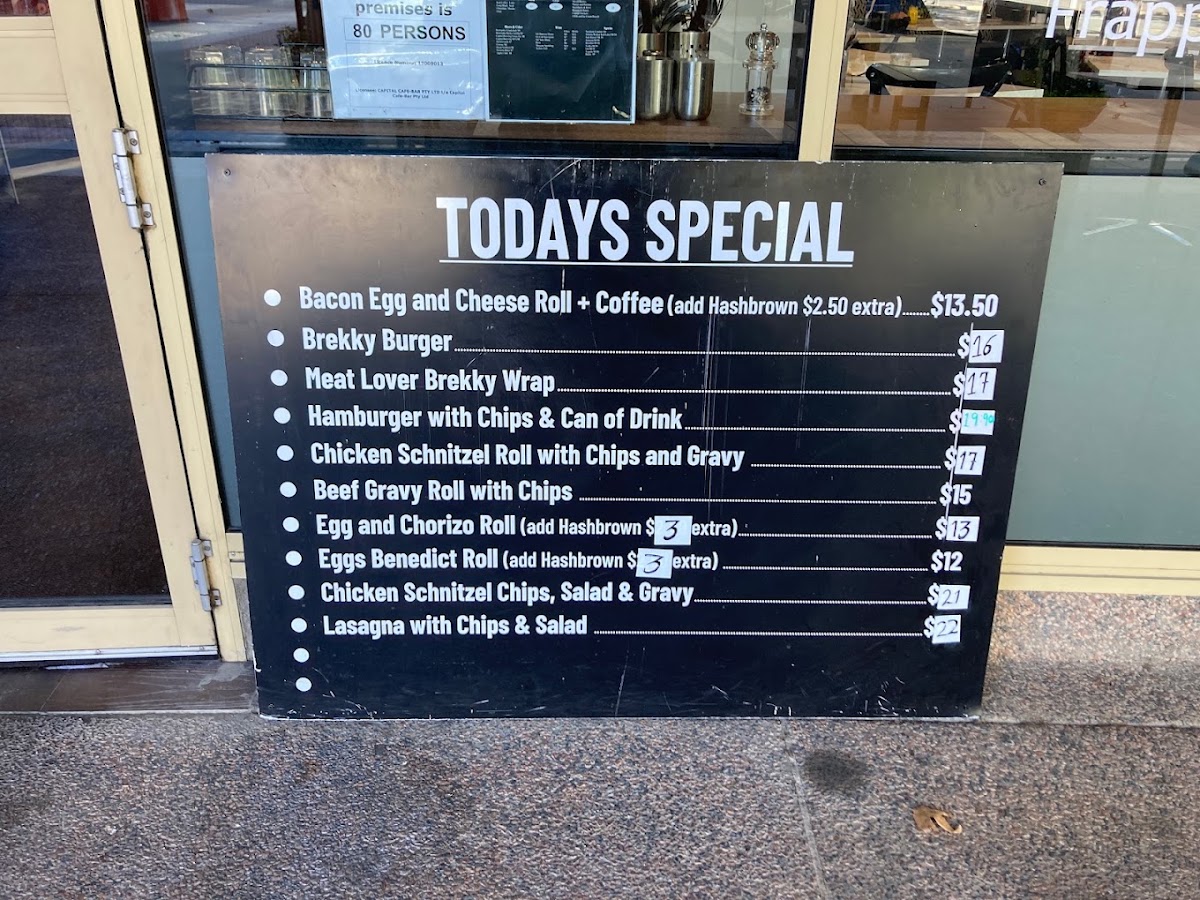 Cafe Capital Grind menu board