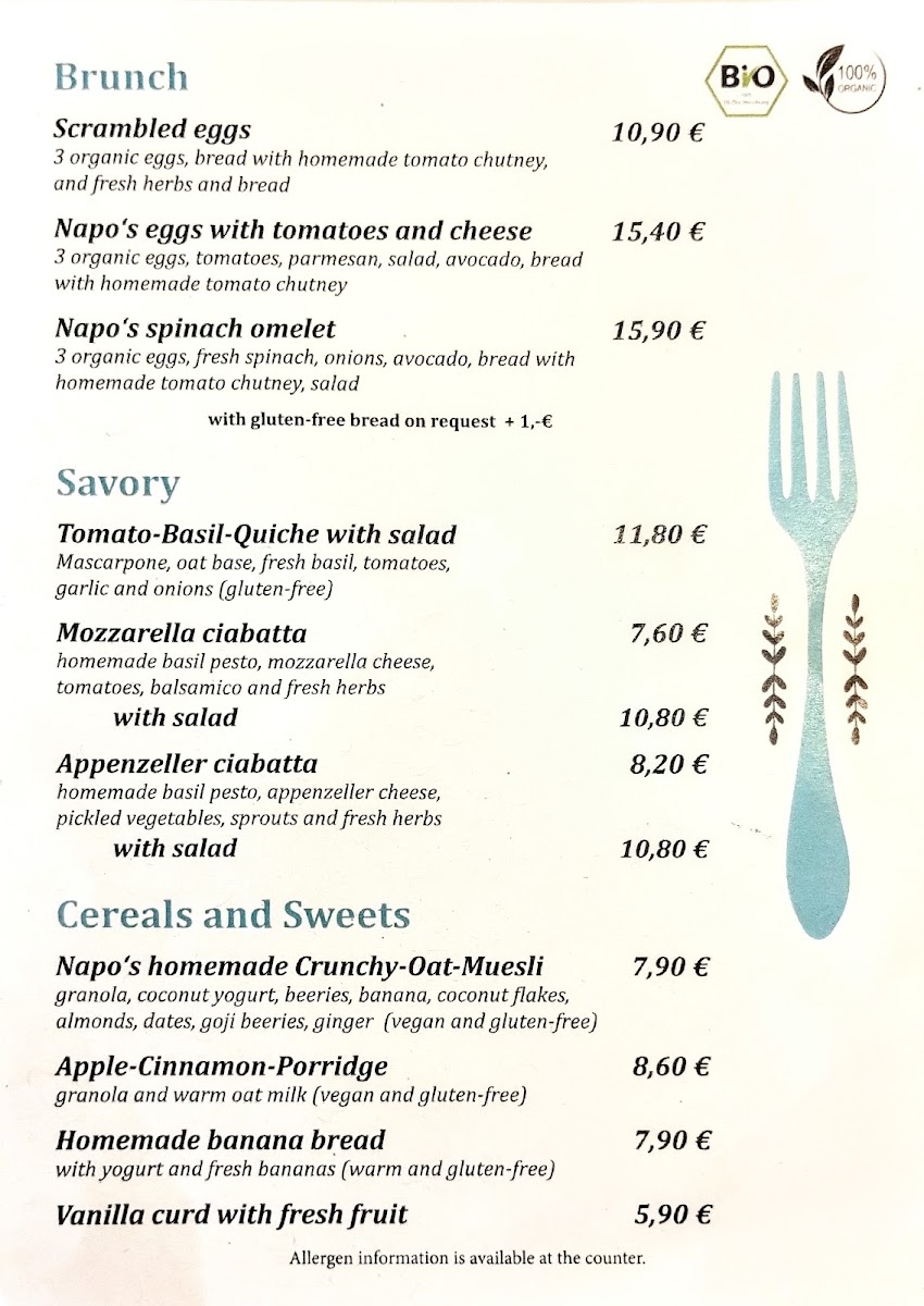Napoljonska – Café & Brunch menu board