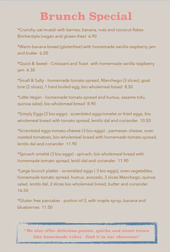 Napoljonska – Café & Brunch menu board