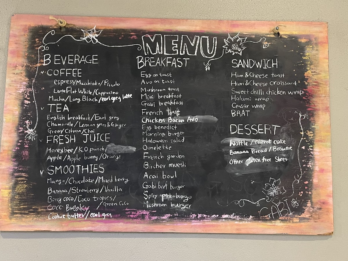Gabi Cafe menu board