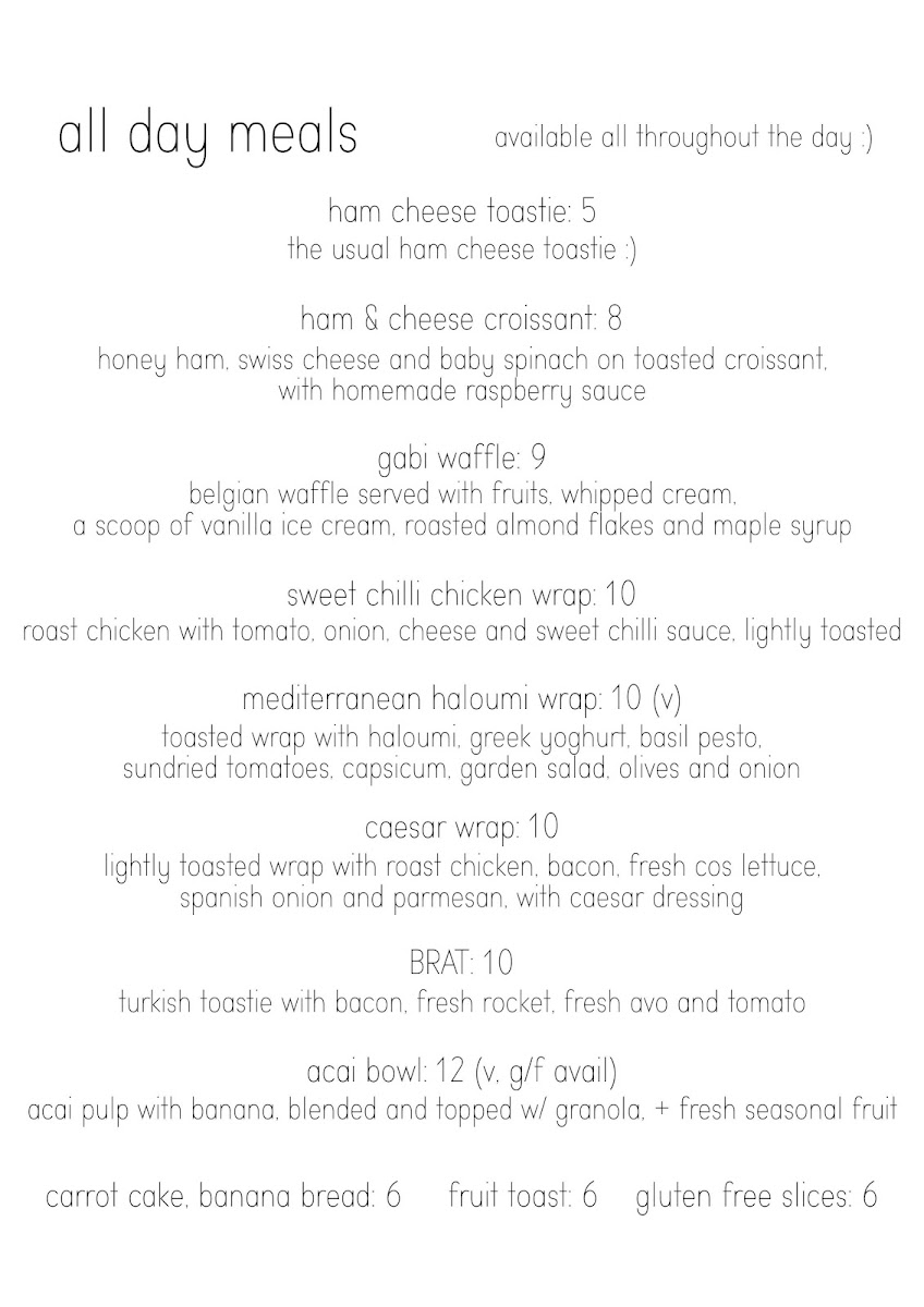 Gabi Cafe menu board