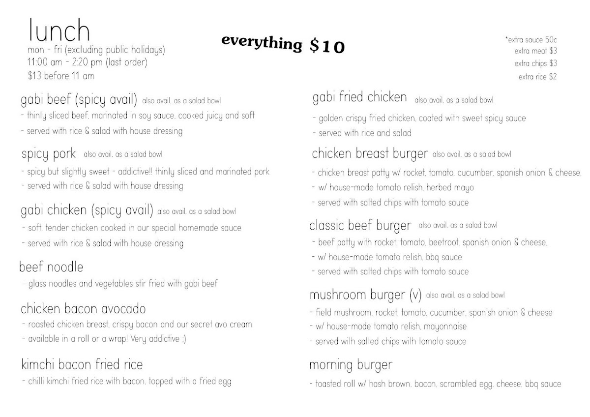 Gabi Cafe menu board