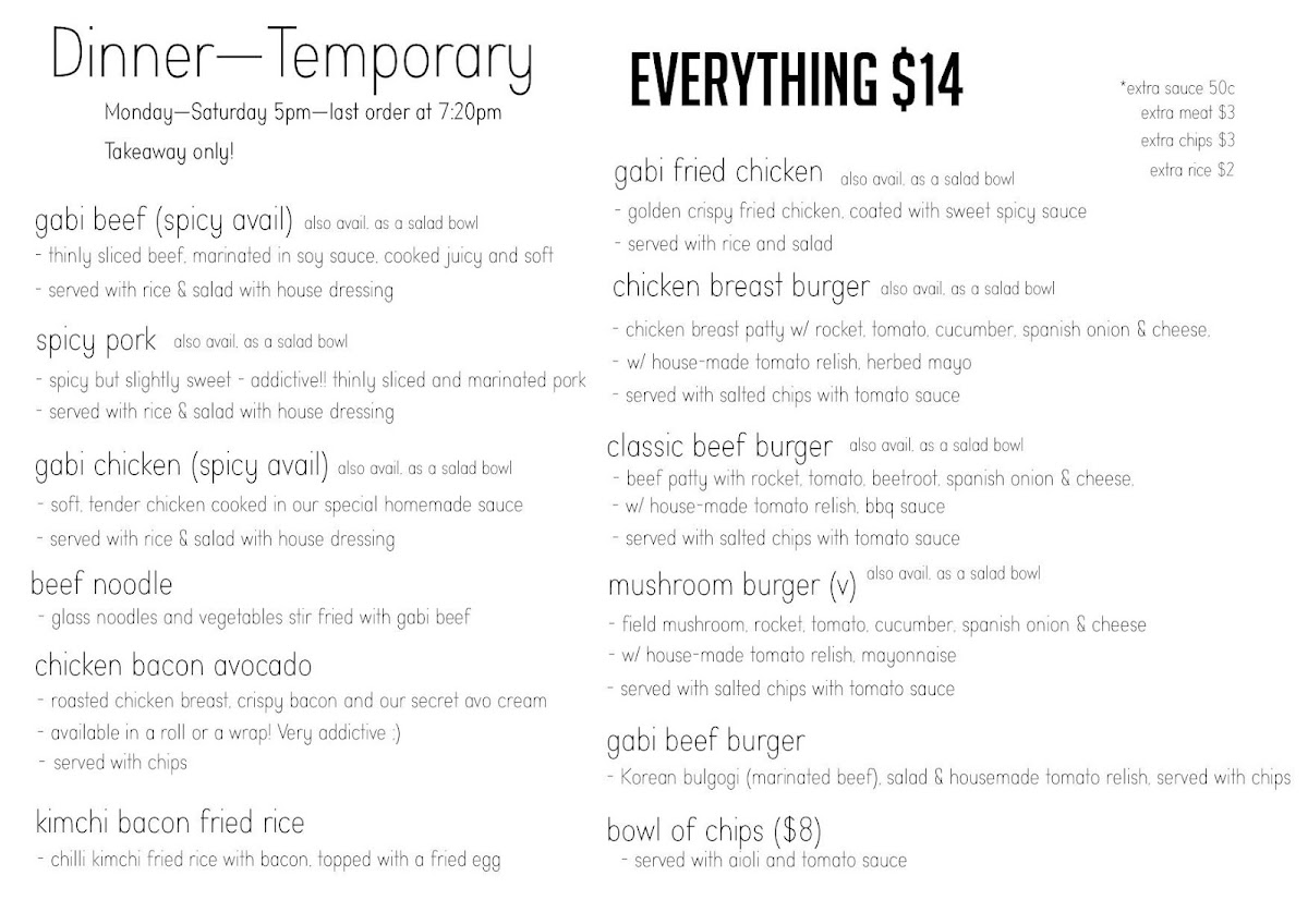 Gabi Cafe menu board