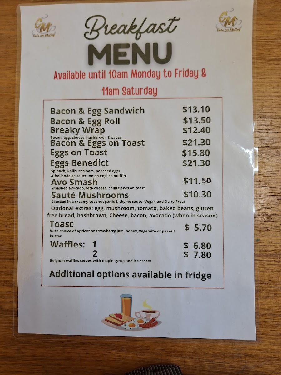 Cafe On McCoy menu board