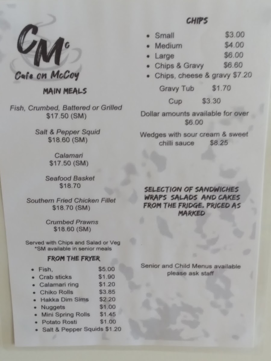 Cafe On McCoy menu board