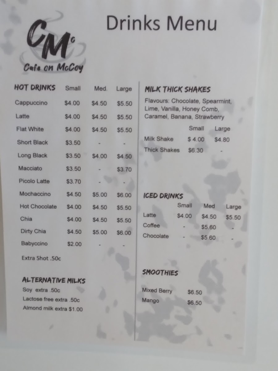 Cafe On McCoy menu board