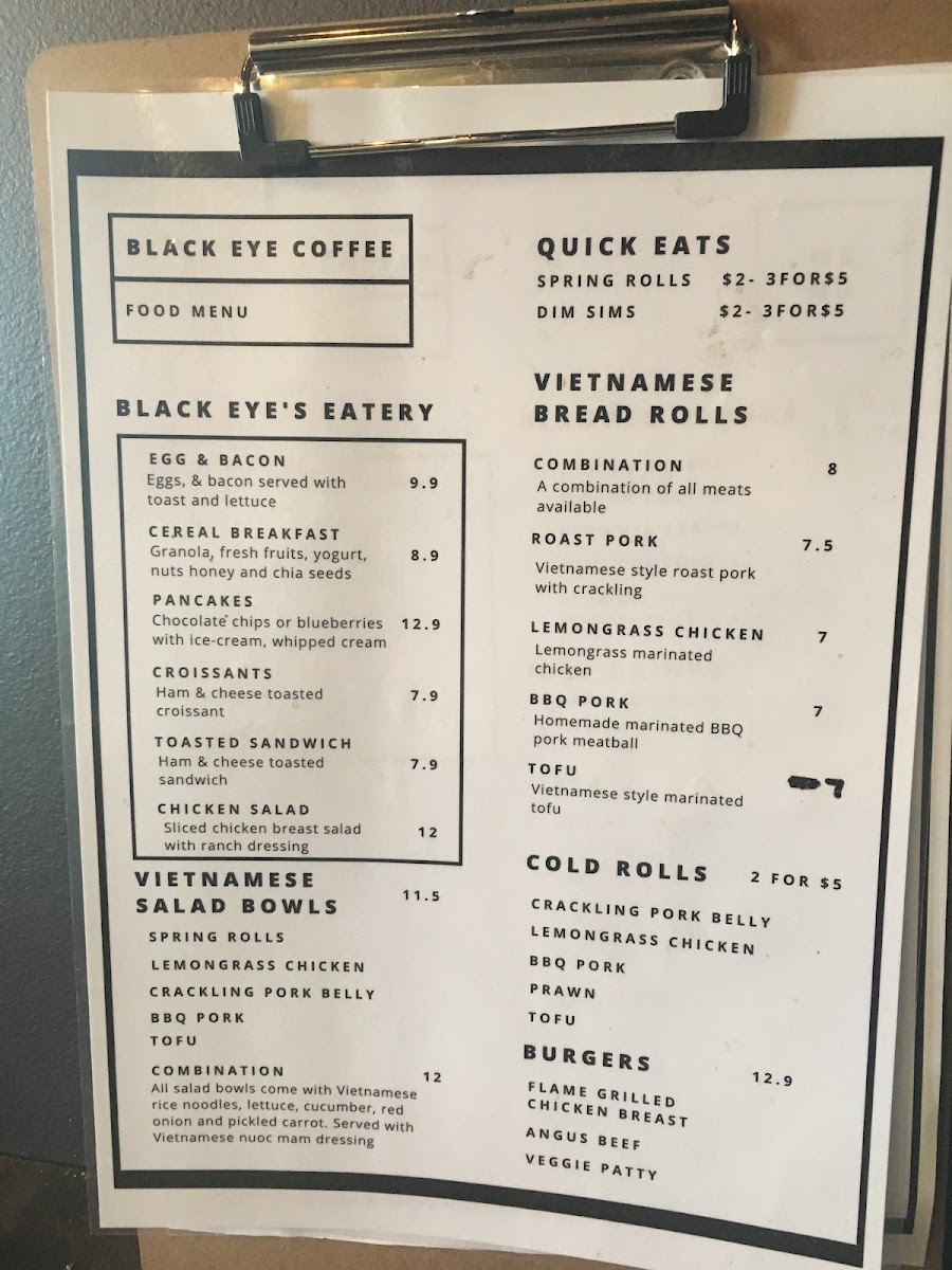 Black Eye Coffee menu board