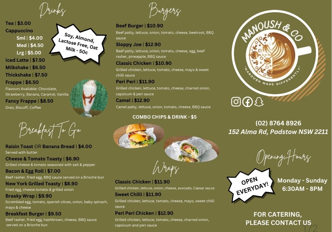 Manoush & Co menu board